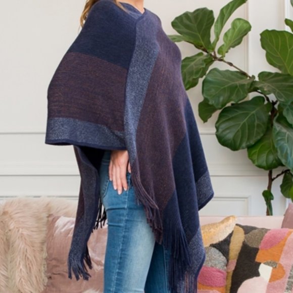 CASUAL DOLLZ Striped Sweater Knit Poncho - Picture 7 of 8